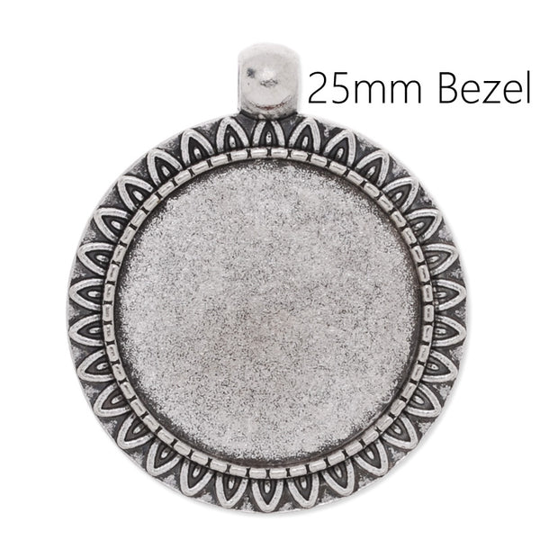 25mm flower edge Round pendant tray,zinc alloy filled,antique silver plated,20pcs/lot
