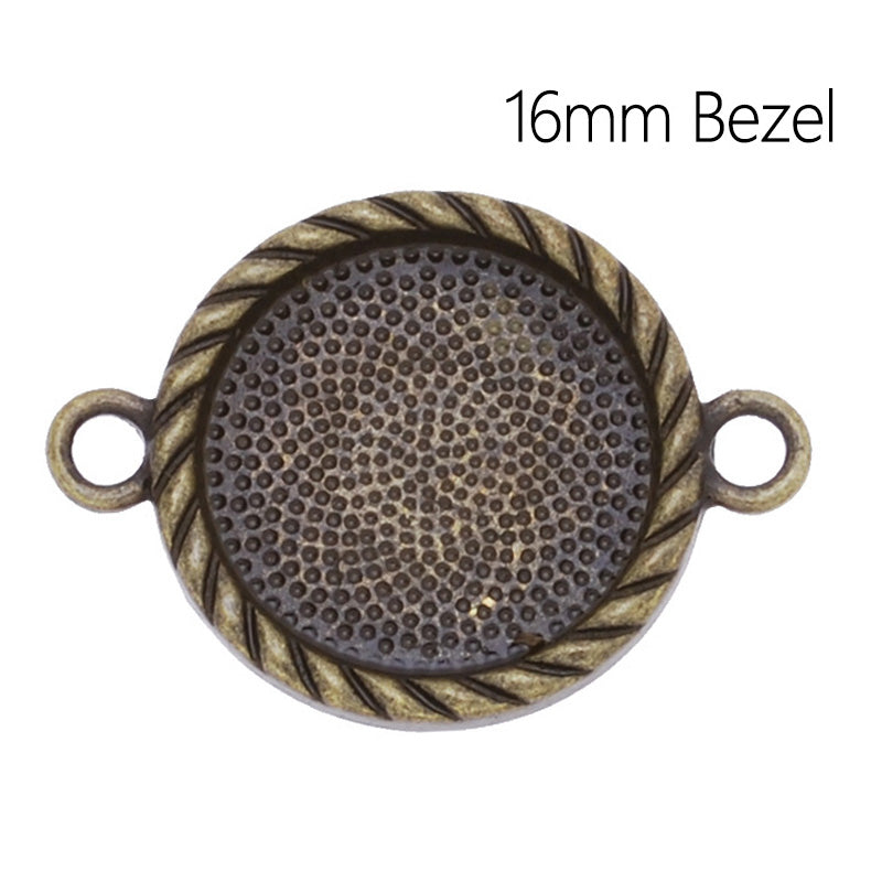 Bracelet Connector with 16mm Round Bezel,Zinc Alloy filled,Antique Bronze plated,20pcs/lot