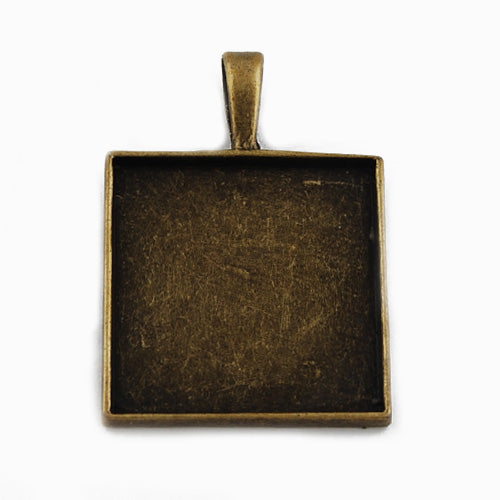 25 MM Antique Bronze Square Cameo Cabochon Base Setting Pendants ,Sold 20 PCS per pkg