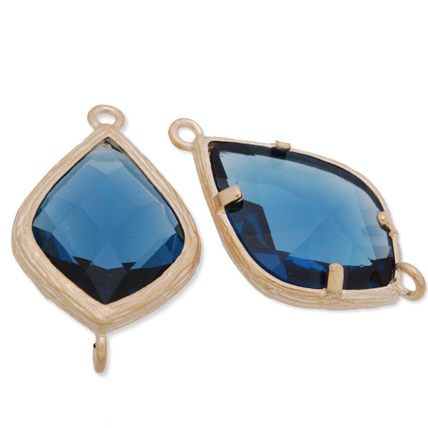 14x23mm matt gold plated framed glass,Faceted glass,montana,connectors,gemstone bezel,Sold 5pcs/lot