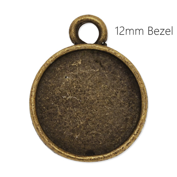 Antique Bronze Ear stud with 12mm Round blank bezel,Without ear acupuncture ear plug,one loop for charms,Zinc alloy filled,20pcs/lot