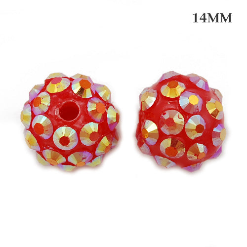 12*14 MM Round Resin Pave Beads,Red Base,Clear AB,Sold 50PCS Per Package