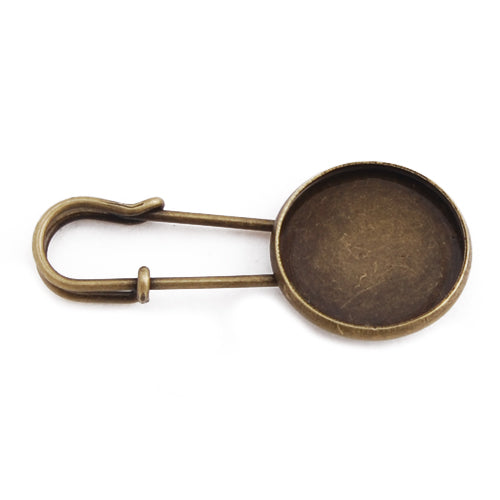 35MM Length Antique Bronze Plated shallow bottom Copper Brooch blank,with 18mm Round Bezel,fit 18mm glass cabochon,sold 20pcs per pkg