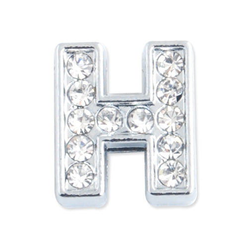 12.5*11*5 MM Clear Crystal Rhinestone Letter "H" Slider Charm Beads,Hole Sizes:8*2 MM,Silver Plated,lead Free and Nickel Free,Sold 50 PCS Per Package