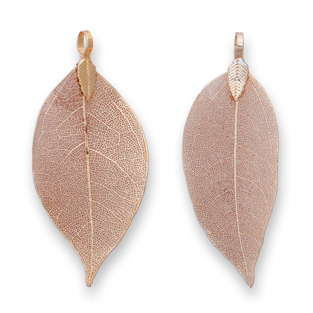 2 Gold Electroplated Real Leaf Jewelry for Necklace  Pendant Findings Supplies Big Leaf Gold  Pendant