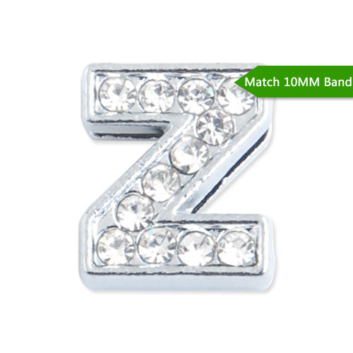 10MM Letter "Z" Slider Charms,Crystal Rhinestones Alphabets Beads,Silver Plated,Match 10mm Band or Slider Bracelet;sold 50pcs per pkg