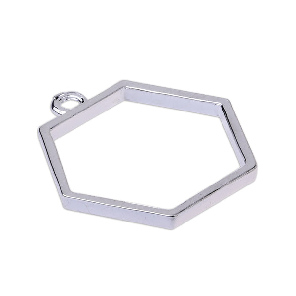 Hexagon Bezel Setting for Resin, Silver Open Bezel for Resin Jewelry Making, Open Back Bezel Settings,Jewelry Making 20pcs