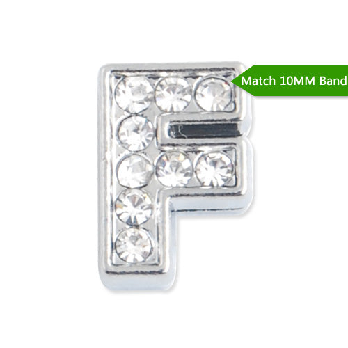 10MM Letter "F" Slider Charms,Crystal Rhinestones Alphabets Beads,Silver Plated,Match 10mm Band or Slider Bracelet;sold 50pcs per pkg