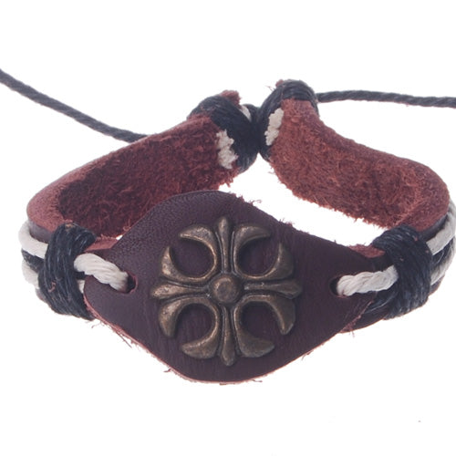 2013-2014 Summer hot sale promotional gifts Four leaf pattern beaded hand-woven  leather bracelet,Deep Coffee,sold 10pcs per pkg