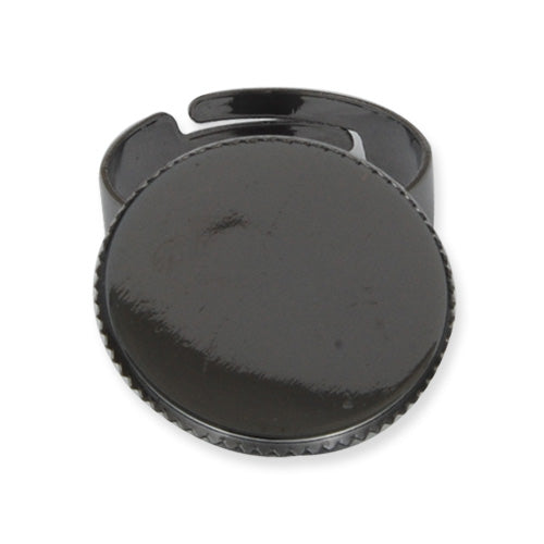 Adjustable Ring Blank Base Setting Pendants With 18MM Round Pad,Gun Metal Black-Plated Brass,Lead Free And Nickel Free,Sold 30PCS Per Lot