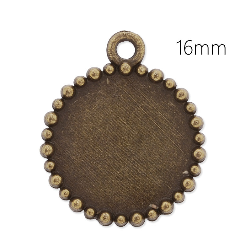 Antique Bronze hard spot pendant tray with 16mm round bezel,20pcs/lot