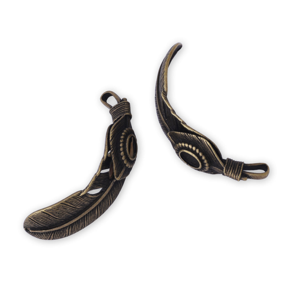 5 pcs Antique Bronze Feather Charm Bird Feather Pendant Curved Leaf Pendants Bracelet Link Jewelry Supplies 55x15 mm