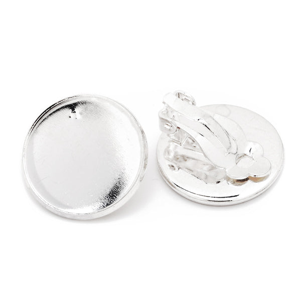 20mm Round Silver Plated Metal Blank Earring Clip Base,Earring Clip Blanks Setting,Cabochon base earring clip,sold 50pcs/lot