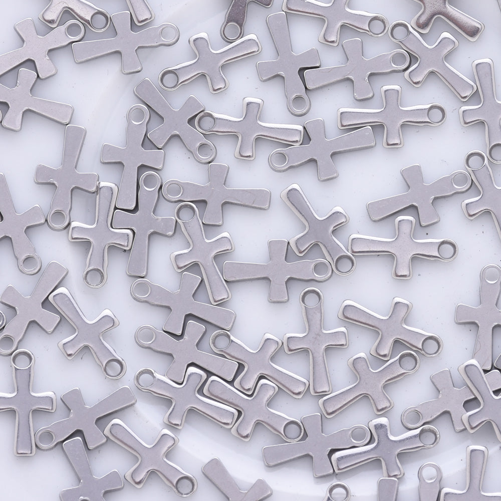 20 Silver Tone Stainless Steel Cross Pendants Stamping Tags Jewelry Findings Supplies about 12mm