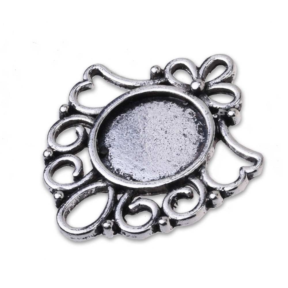 20 pieces Antique Silver 12mm Round Cabochon Base Setting Charm Pendant,Jewelry Blanks Suppliers, Metal Cameo Base Setting