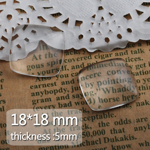 18MM Square Clear filleted corner glass cabochon,flat back,thickness 5MM,50 pieces/lot