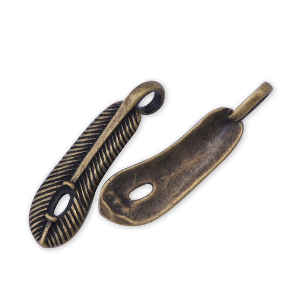 5 Antique Bronze 27x7mm Feathers Charm Peacock Charm Bird Charm Vintage Style Pendant Charm Jewelry Supplies