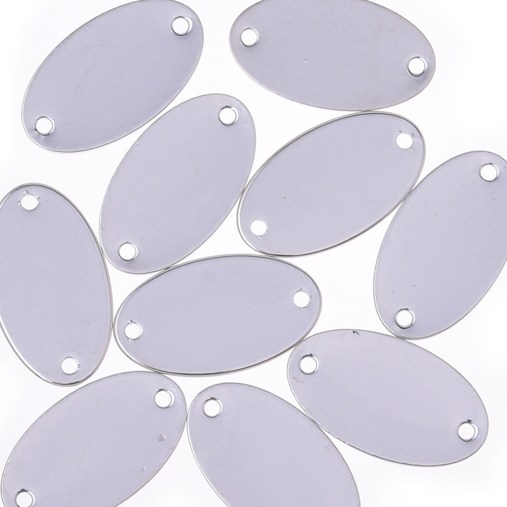 About 16*9mm Brass Electroplate Oval Stamping Tags two hole Stamping Blanks brass blank disc handmade pendant bracelet silver 20pcs