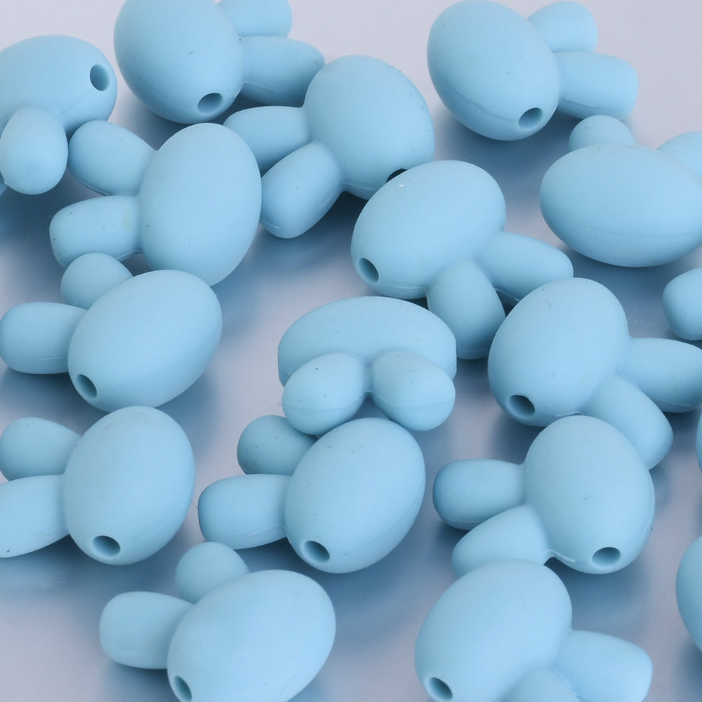 15*18.2*10.5mm Silicone Small Bunny Rabbit Teether Beads For DIY Baby Teething Necklace Food grade silicone sensory beads light blue 10pcs
