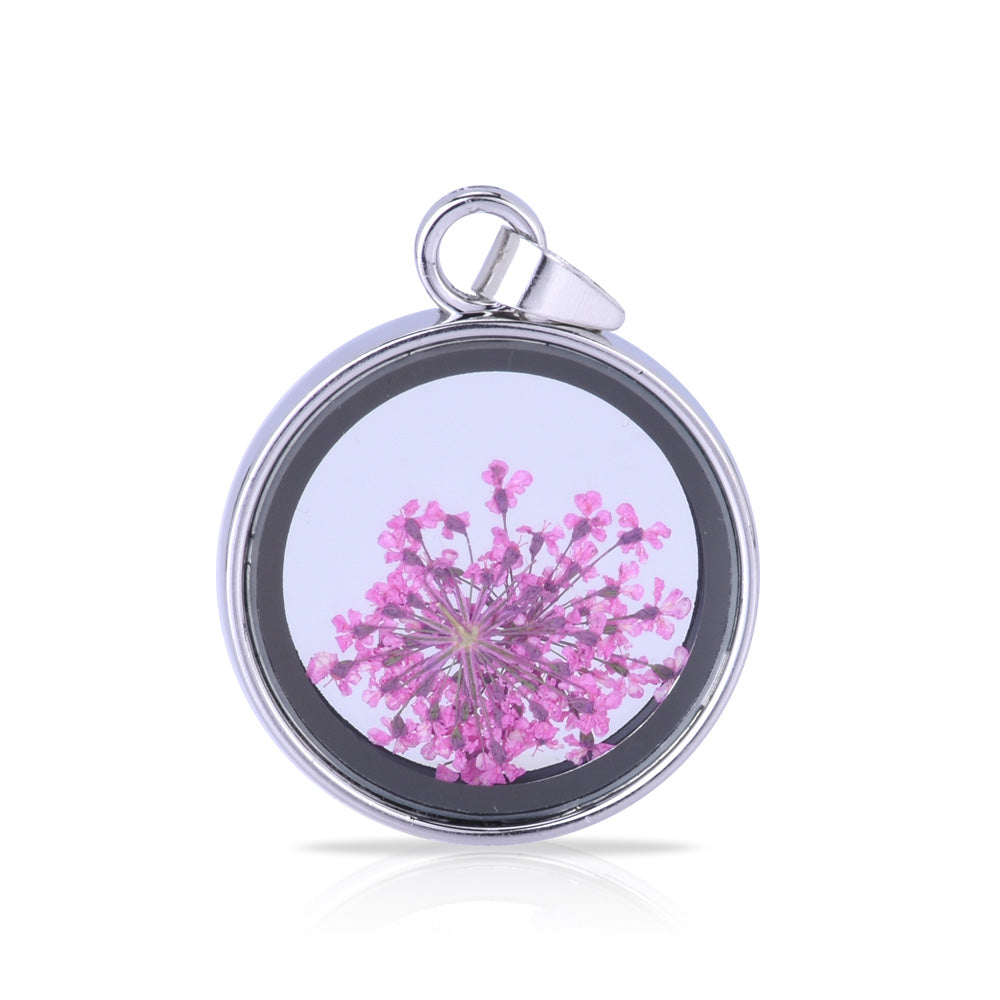 Natural Real Dried Flower Locket Round Glass Locket Pendant,Pressed Flowers for Locket Necklace,Botanical Jewelry 1PCS