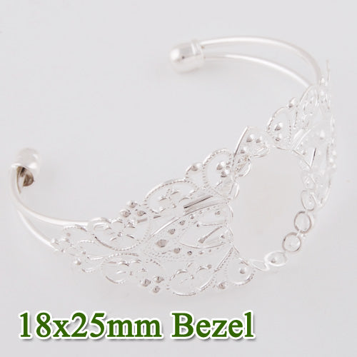 Bracelet With 18*25MM Oval Setting,Cuff,Adjustable,Silver-Plated Brass,Lead Free And Nickel Free,Sold 10PCS Per Lot