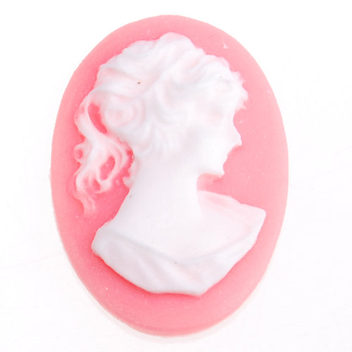 2014 New 18*25MM Oval “Beautiful Girl” Resin Flatback Cabochons,Pink and White;sold 20pcs per pkg