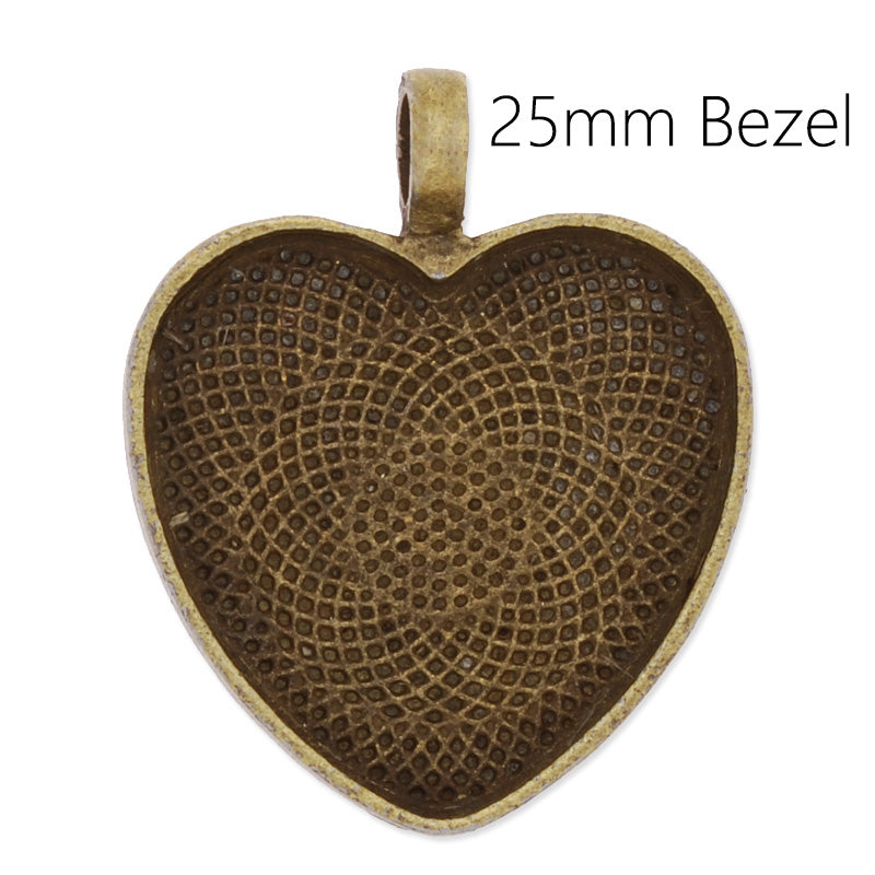 25mm Heart Pendant tray blanks,zinc alloy filled,antique Bronze Plated,20pcs/lot