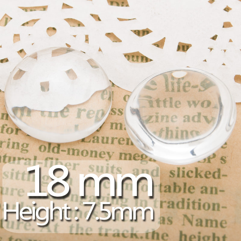 18MM Round Flat Back clear Crystal glass Cabochon,Height:7.5mm,100 pcs/lot,Top quality