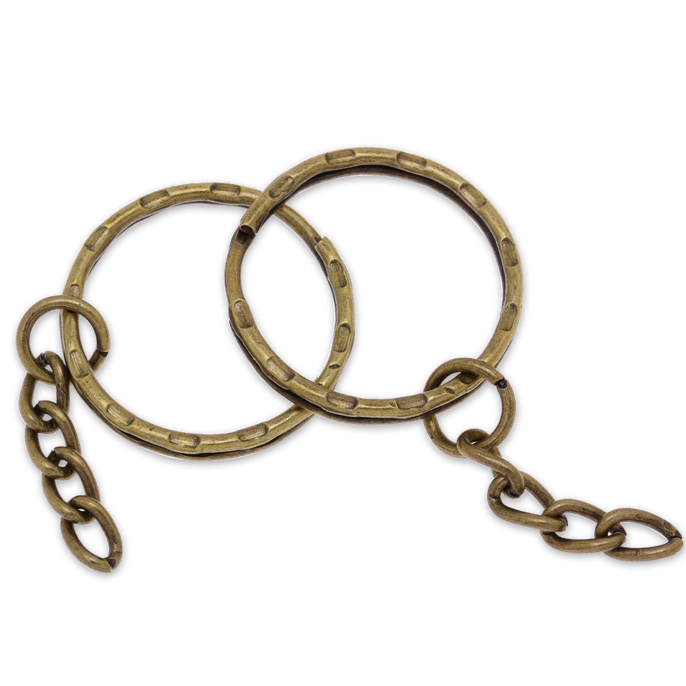 22mm Iron Keychain Rings with chain Key Clip Split Key Ring Findings Metal Charms wholesale antique bronze 50 pcs 10183608