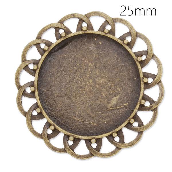 25mm Round Metal Charm tray for Bracelet,pendant,easy used,antique bronze plated,20pcs/lot