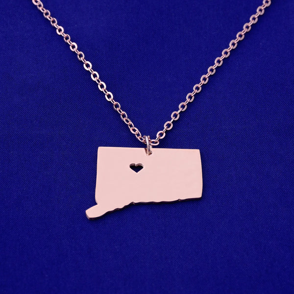 1 pcs about 30x26mm Rose Gold Stainless Steel pendant map necklace Stamping blank Jewelry supplies Connecticut-CT 18 Gauges