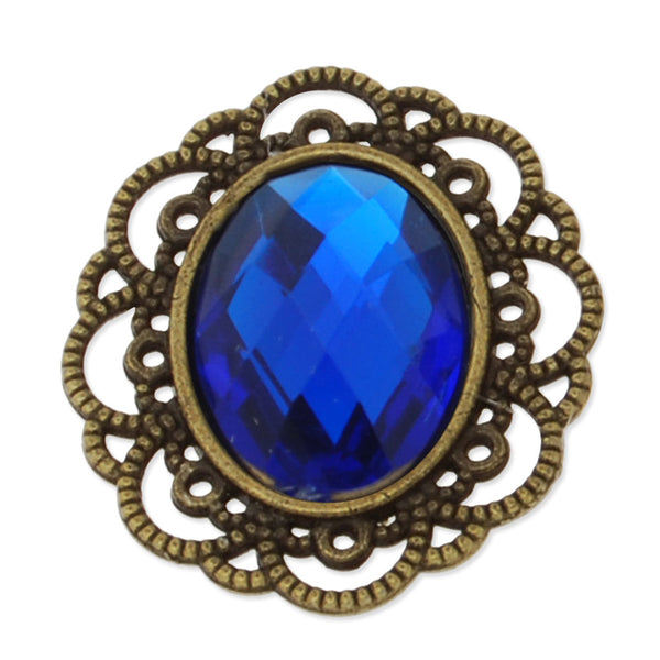 25*29mm Oval Pendant tray with 13*18mm Oval Deep blue Acrylic Stone,20 Pieces/lot