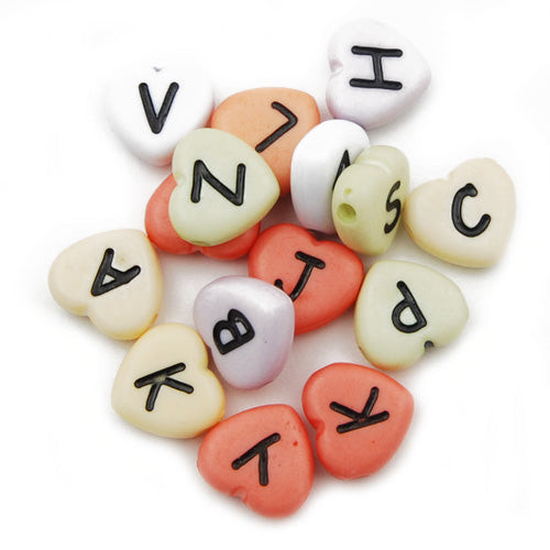 500 Grams 11MM Heart Alphabet  Acrylic Beads,Mixed Color,Sold 1370PCS Per Package.