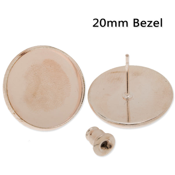 20mm Ear stud with blank bezel,Brass filled,Rose gold plated,50pcs/lot
