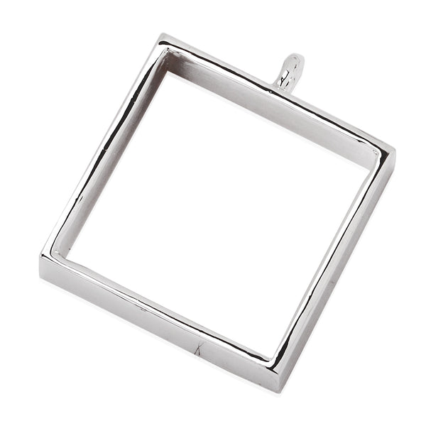 25x25mm Silver Plated Open Back Bezel Pendant,Square Pipe Pendant Bezel Open Back for Resin,Polymer,Base Metal Bezel,etc,10pcs/lot