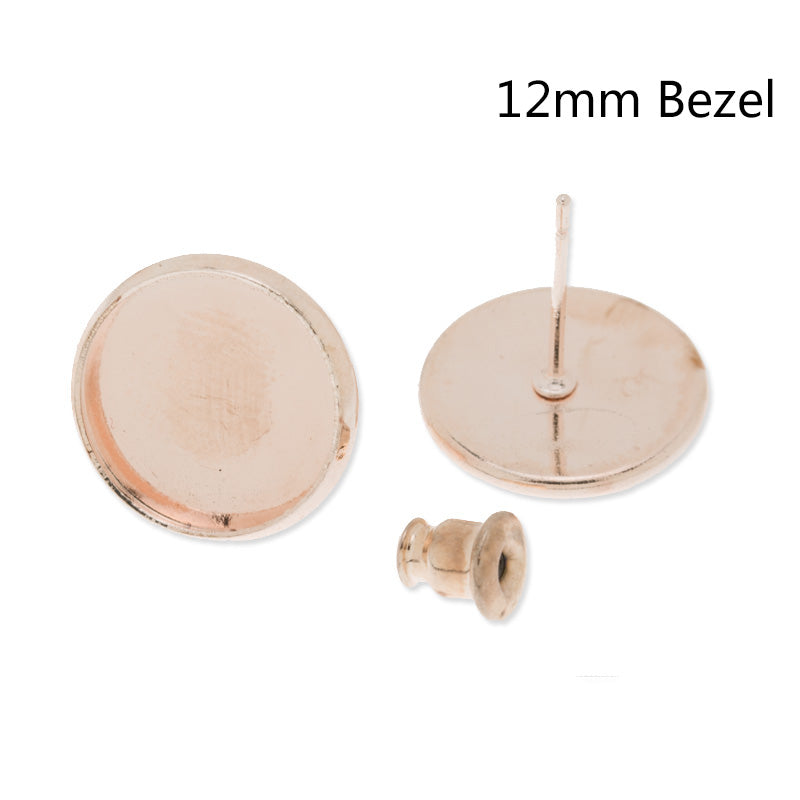 12mm Ear stud with blank bezel,Brass filled,Rose gold plated,50pcs/lot