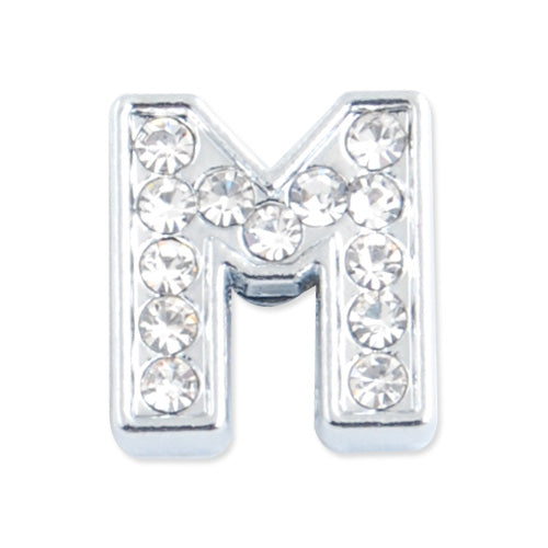 12.5*11.5*5 MM Clear Crystal Rhinestone Letter "M" Slider Charm Beads,Hole Sizes:8*2 MM,Silver Plated,lead Free and Nickel Free,Sold 50 PCS Per Package