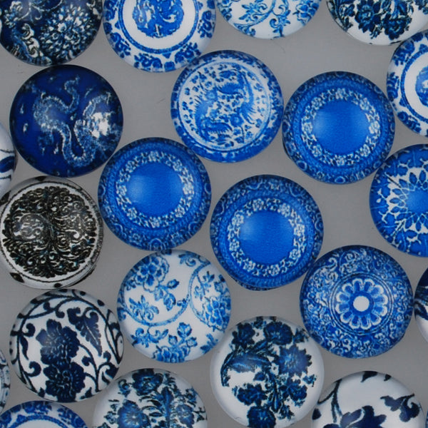 12MM Round Colorful glass cabochons,Mix Blue and white porcelain pattern glass cabochons,flat back,thickness 4.5mm,50 pieces/lot
