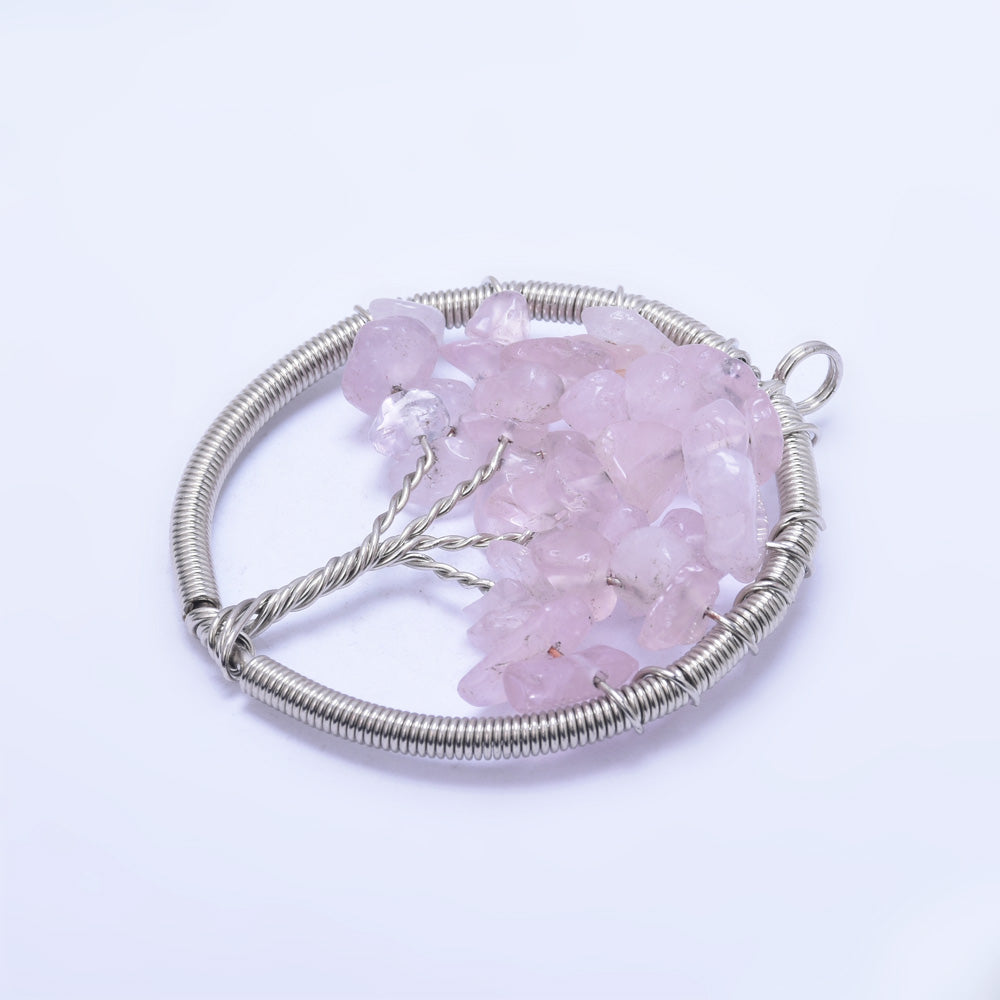 1 Light Purple Irregular Natural Stone Healing Fashion Jewelry Charm Crystal High Quality Pendant Tree of Life Women'sFashion Handwork