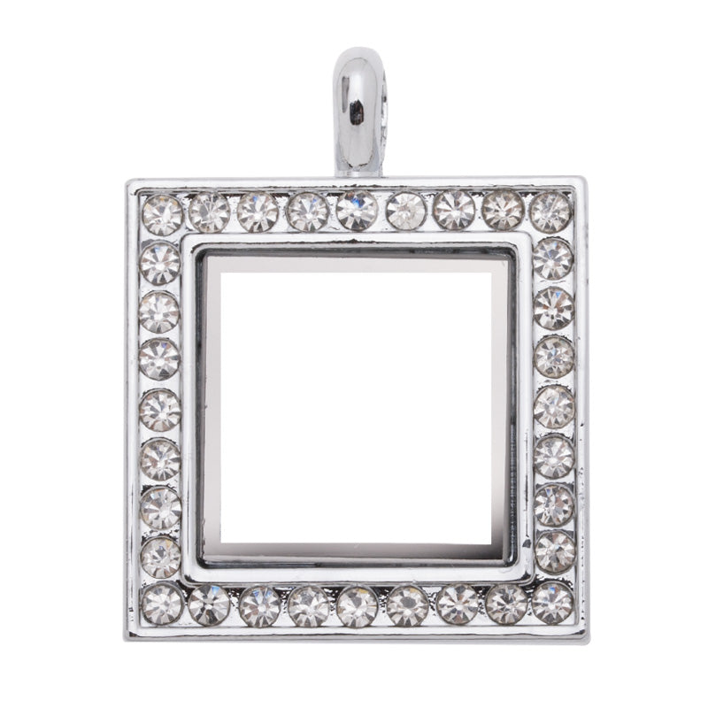 24.5x31.5mm magnetic floating locket,square with Clear rhinestones floacting charm lockets,5pcs/lot