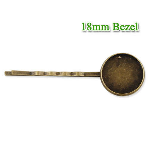 55*18MM Antique Bronze Plated Bobby Pin With bezel,fit 18mm glass cabochon,sold 50pcs per package
