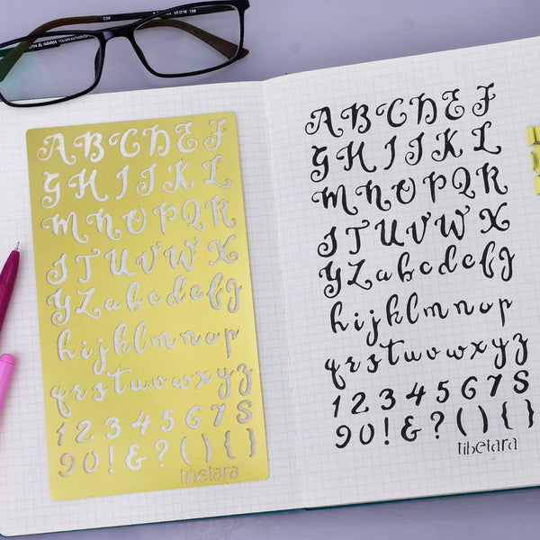 tibetara Brass Bullet journal stencil Script Alphabet Stencil stencil a5 Monthy Tracker Stencil about 4*7" 1pcs
