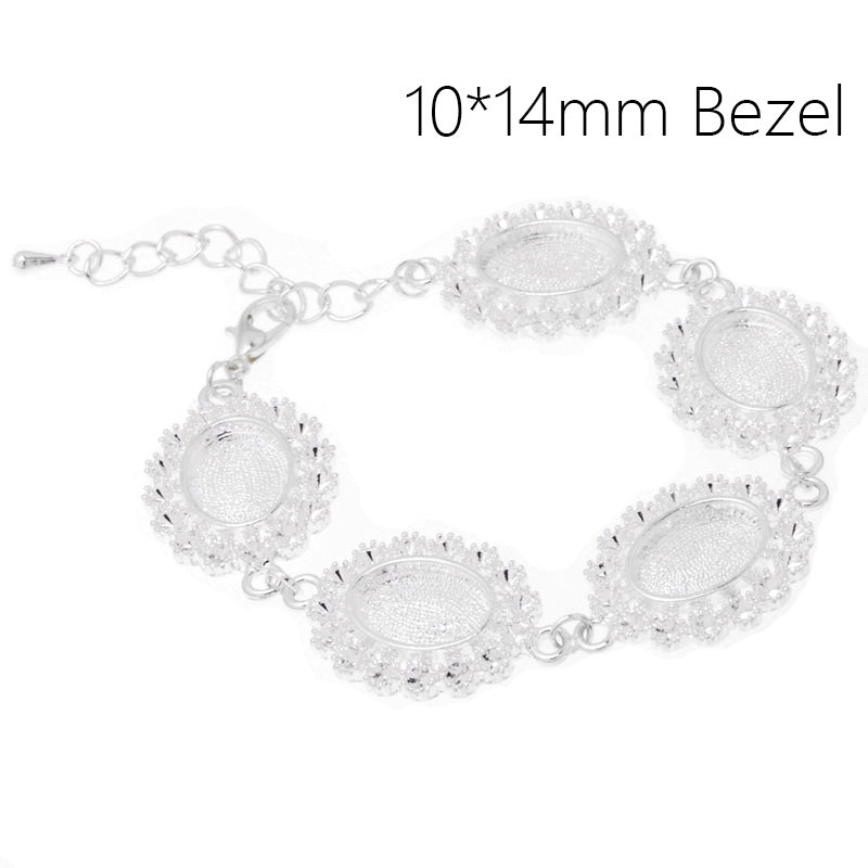 Oval Bracelet Blanks with Chain and Clasp,5 pcs 10x14mm oval Bezel,Zinc Alloy filled,shine silver,length:23cm,5pcs/lot