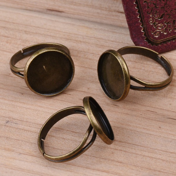 14MM Round Adjustable Shallow bottom Antique Bronze  plated Ring Base Setting Pendants With 14MM round Pad,Sold 50PCS Per Package