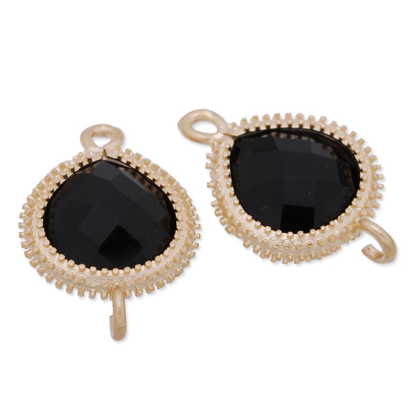 13x18.5mm matt gold plated framed glass,Faceted glass,black,connectors,gemstone bezel,Sold 5pcs/lot
