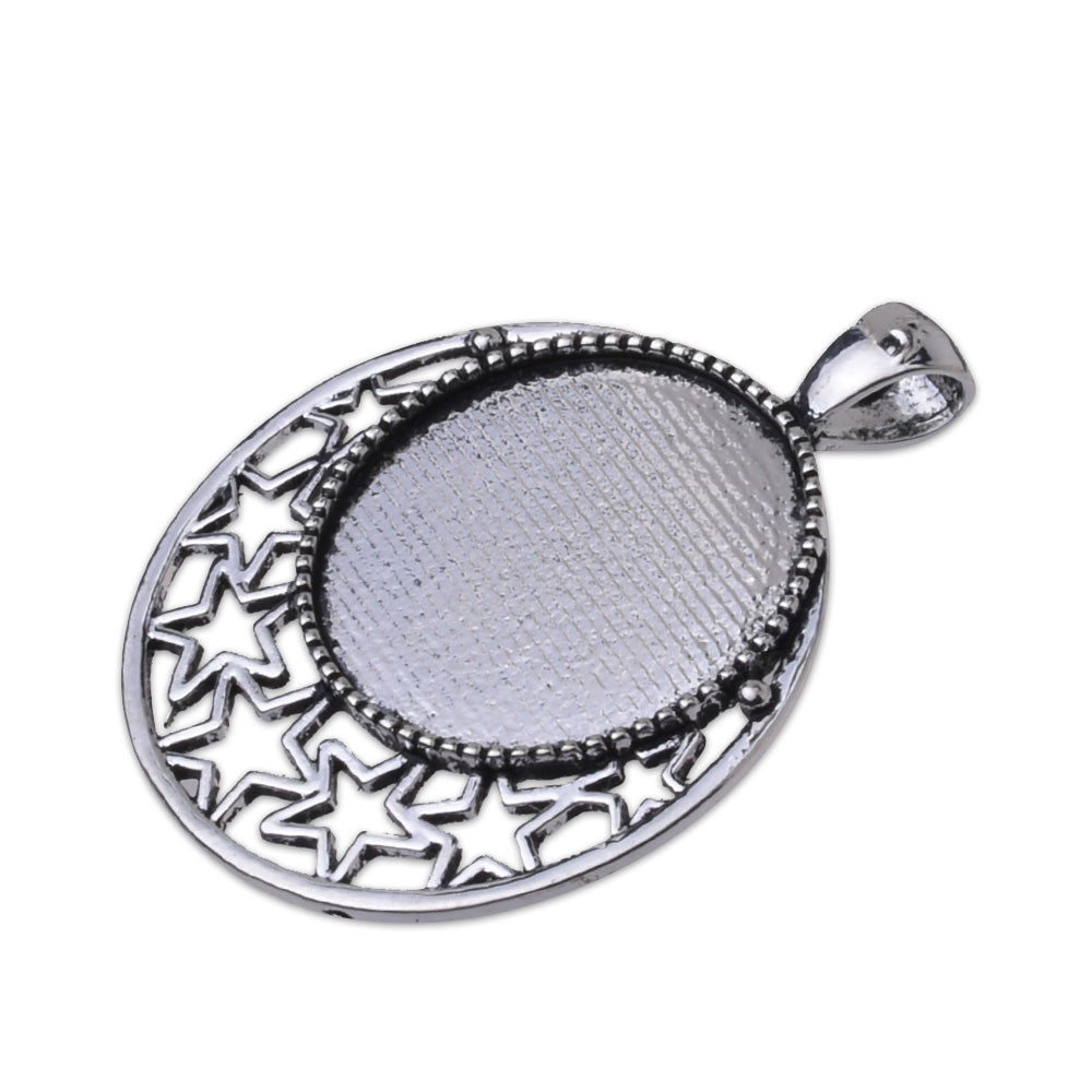 10 pieces Antique Silver Round Star Cameo Cabochon Base Setting Tray Blank Pendants fit 25mm Cabochon