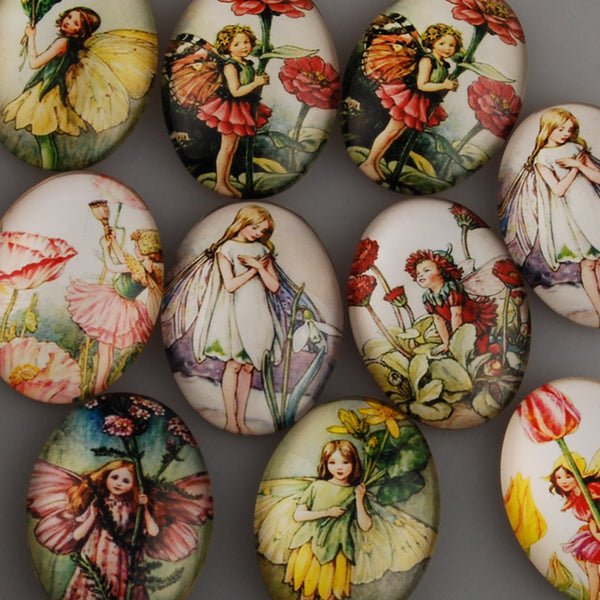 30*40mm Oval transparent pattern glass cabochons with mixed Magic Fairy,flat back,thickness 8mm, 10 pieces/lot