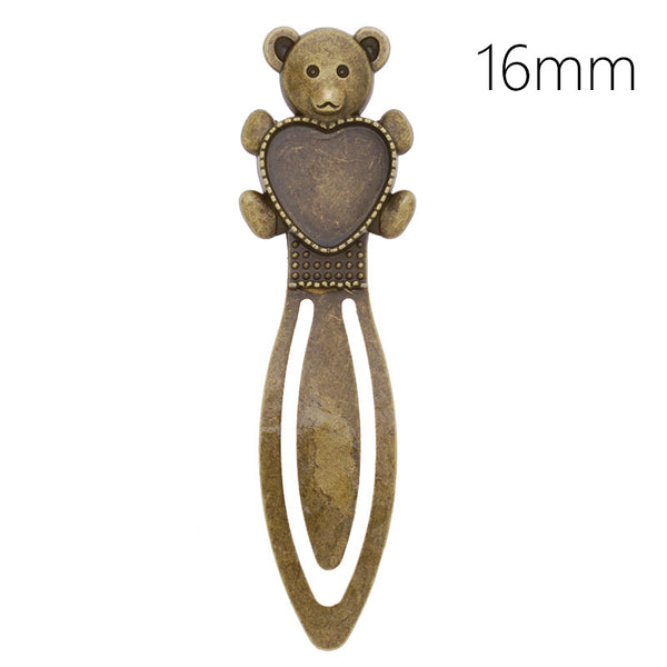 High Quality Vintage Antiqued Bronze Bear Bookmark with 16mm Heart Bezel,length:80mm,10pcs/lot
