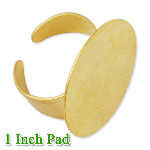 25MM/1 Inch 18K Gold Plated Adjustable Ring Blanks Base With Pad,fit 25mm glass cabochon,Sold 20PCS Per Package