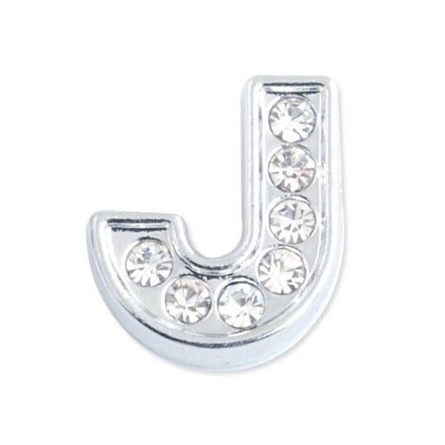 12*11*5 MM Clear Crystal Rhinestone Letter "J" Slider Charm Beads,Hole Sizes:8*2 MM,Silver Plated,lead Free and Nickel Free,Sold 50 PCS Per Package